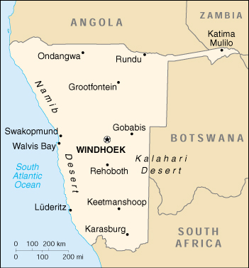 [Country map of Namibia]