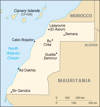 [Country map of Western Sahara]